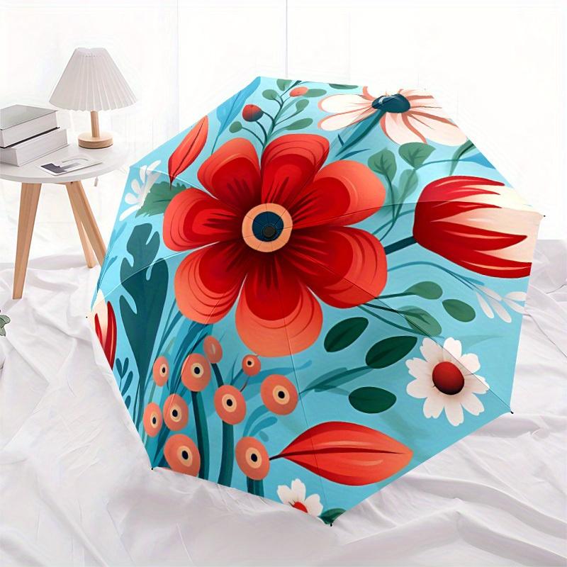 1pc Floral Pattern Automatic Open 8-Rib Windproof Umbrella, Travel & Commuting, Suitable for All Seasons, Lightweight Portable,035