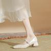 2025 Original New Xiaoxiangfeng Women's Shoes Splicing Square Head Mary Jane Shoes Women's Solid Color Sheepskin Pad Thick Heel Single Shoes