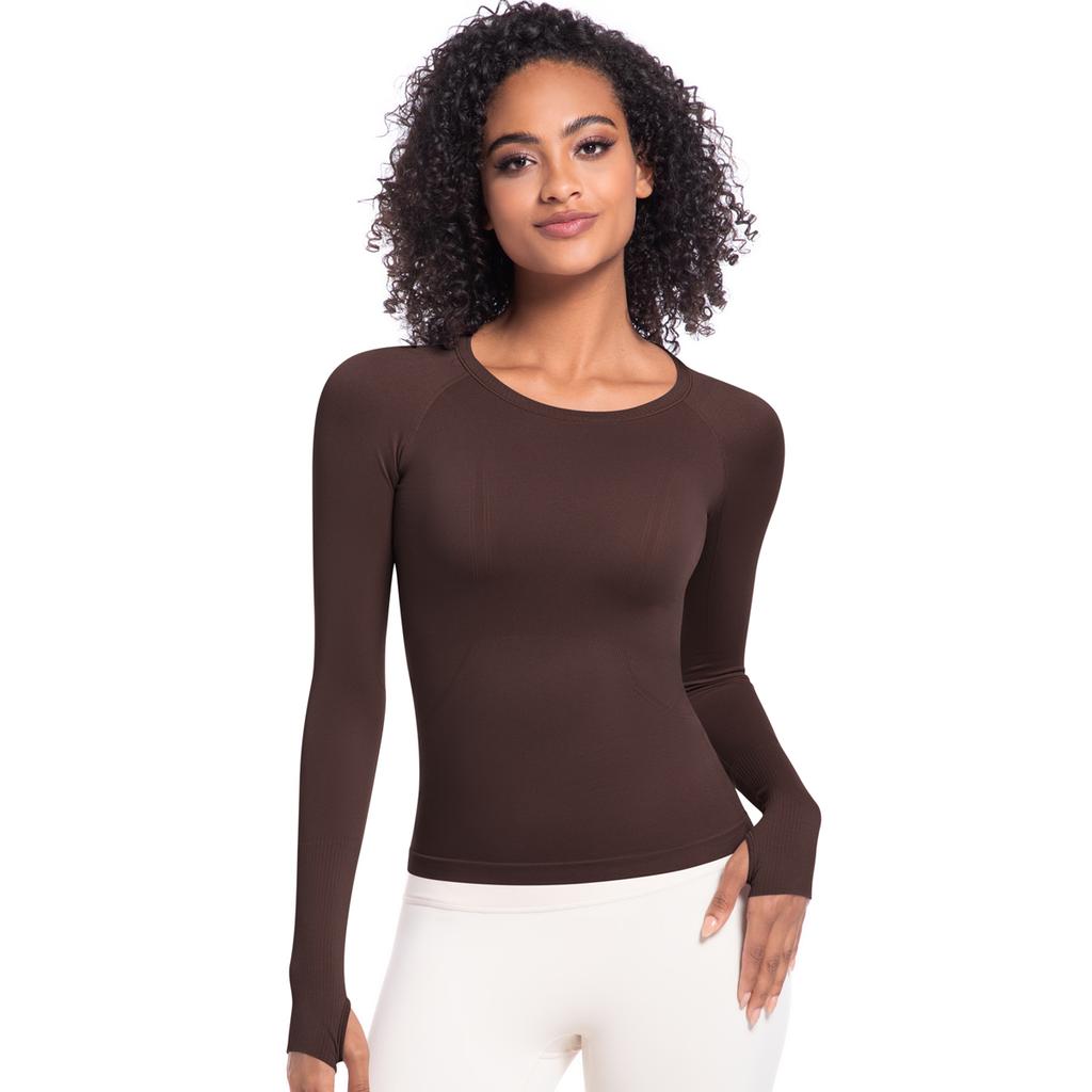 Auroth Long Sleeve Yoga Shirts With Thumb Hole Women Gym Sports Top Solid Color Running Slim Stretch Fitness Shirts