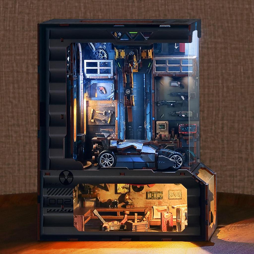 FUNPOLA 3D Puzzle Booknook Kit, Wooden Puzzle, DIY Miniature Dollhouse with LED Lights, Bookshelf Organizer, Bookends, Display, Craft Set for