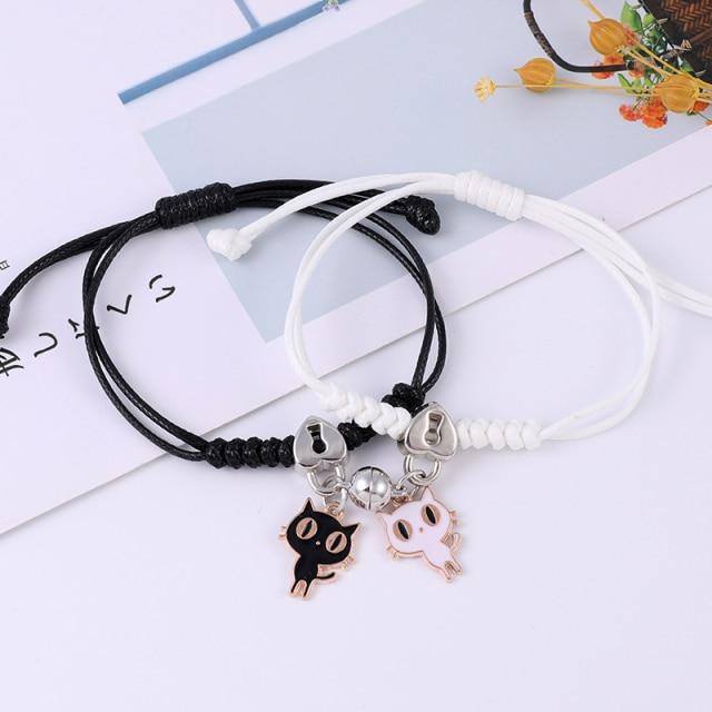 2pcs /Set Couple Charm Bracelet For Women Magnetic Attraction Ball Heart Key Lock Link Wrist Chain Best Friend Jewelry Gift Egirl