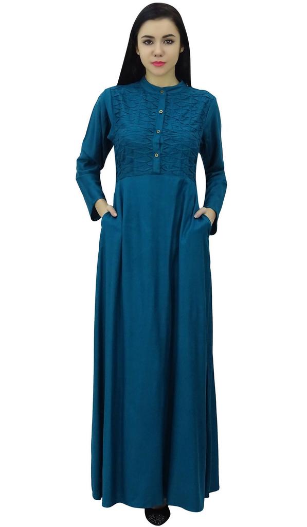 Bimba Женское платье-джильбаб с воротником-стойкой и карманами, длинный рукав