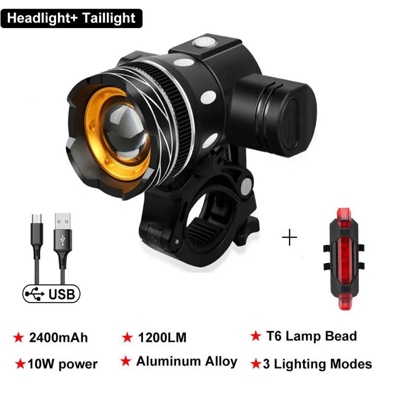 НОВЫЙ светодиодный велосипедный фонарь T6 с задним фонарем, перезаряжаемый через USB, зум-фонарь для велосипеда, велосипедный фонарик, аксессуары для велосипеда