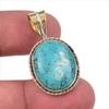 Natural Tibetan Turquoise Gemstone 925 Solid Silver Two Tone Pendant 1.50" T0q19