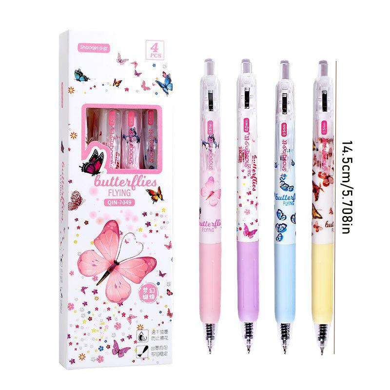 1Pc Transparent Cartoon Butterfly Print Ins-style 0.5mm Neutral Pen Quick-Drying, High-Value & Smooth Writing Signature Pen School Office