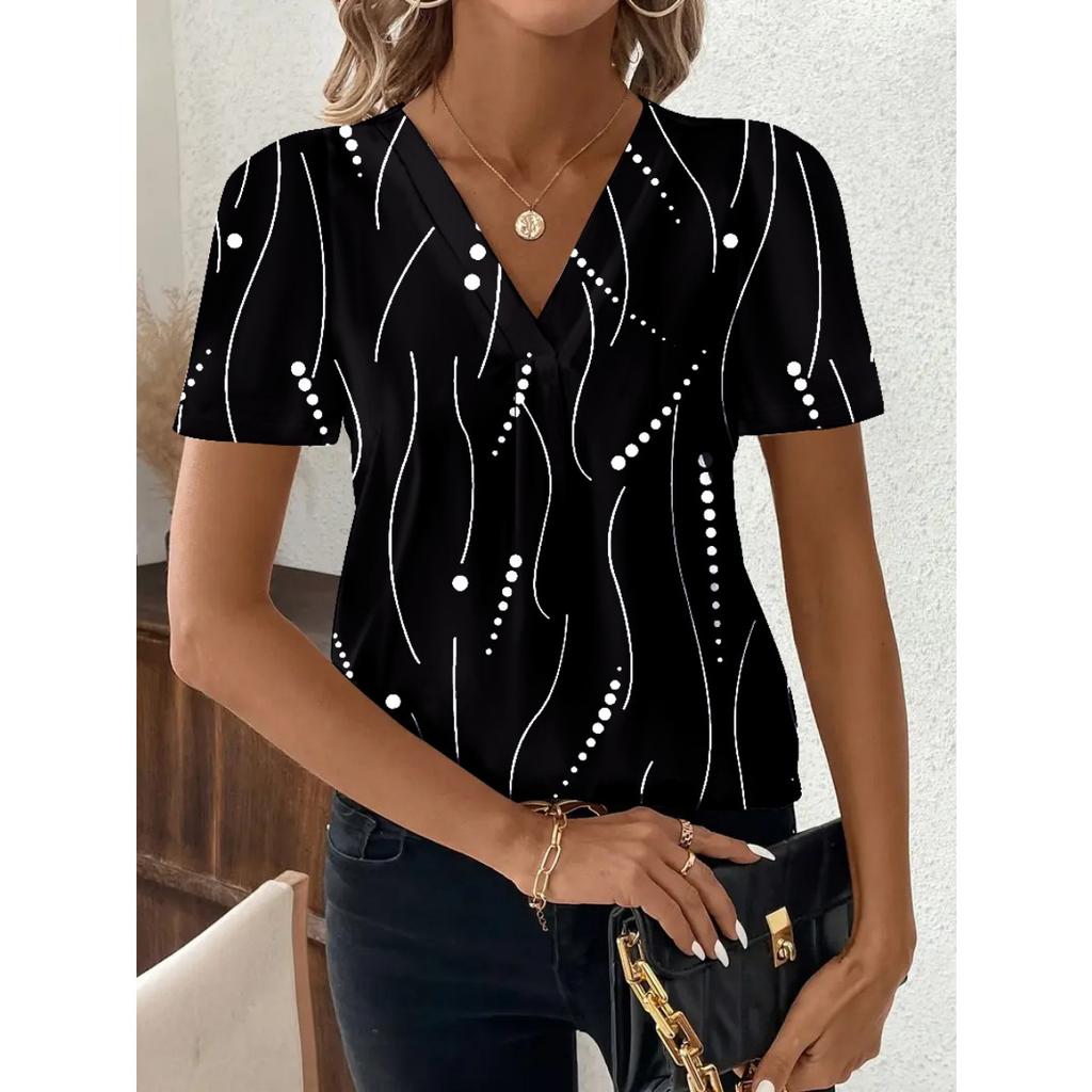 Fashion Casual Printed V-neck Top T-shirt for Women