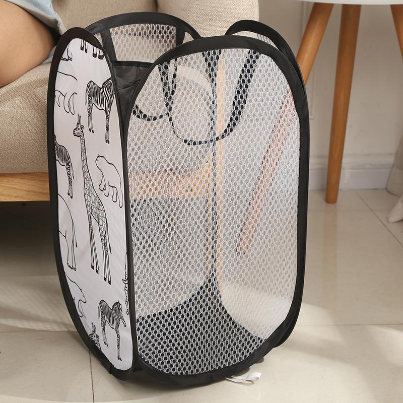 Cartoon Print Laundry Baskets Mesh Laundry Clothes Organizer Hamper Basket Dirty Sorting Basket Kids Toys Sundries