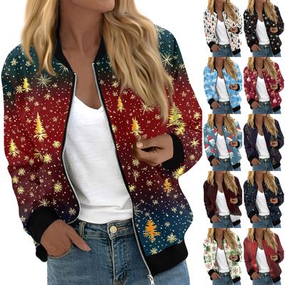 Куртки женские с длинным рукавом, легкие, на молнии, с принтом, верхняя одежда, повседневные, стеганые куртки с карманами