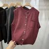 Осень 2025 Женский жилет без рукавов Вязаные свитера Пуговицы Красный Повседневный стиль Свободный свитер