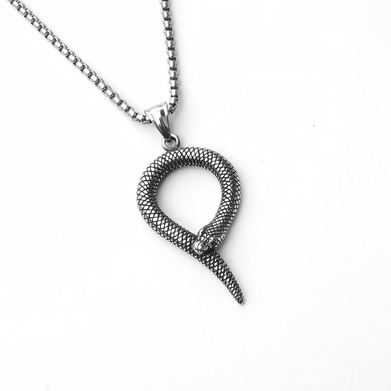Fashion Titanium Steel Double Snake Pendant Trendy Male Personality Double Snake Wrap Necklace Men