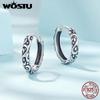WOSTU 925 Sterling Silver Vintage Pattern Hoop Earrings Women Classicial Round Wedding Party Earring Pendientes Anniversary Gift