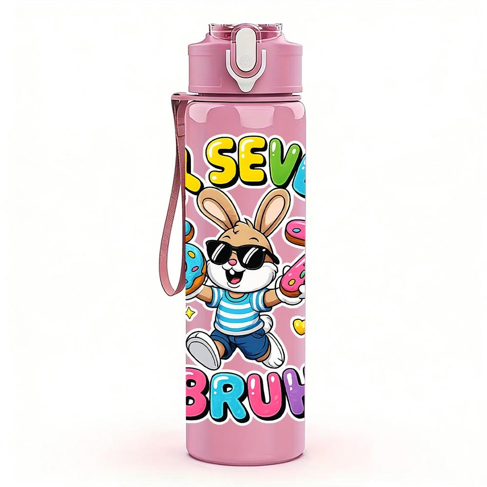 1PC Brunch Cartoon Kid Character Art 750ml Color Plastic Sports Water Bottle Leakproof Flip Straw Lid Suitable for Sports Office Home Use