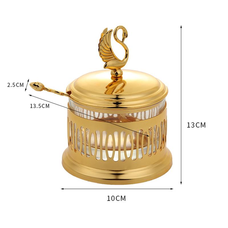 Creative Gold-plated Metal Glass Seasoning Jar Spice Pepper Box Restaurant Sugar Jar Swan Grain Salt Pot Kitchen Storage Utensil
