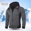 Men Autumn Winter Coat with Hood Dual Zipper Closure Drawstring Colorblock Fake Two-piece Sport Jacket with Elastic Cuffs And Hem Fitness Outerwear