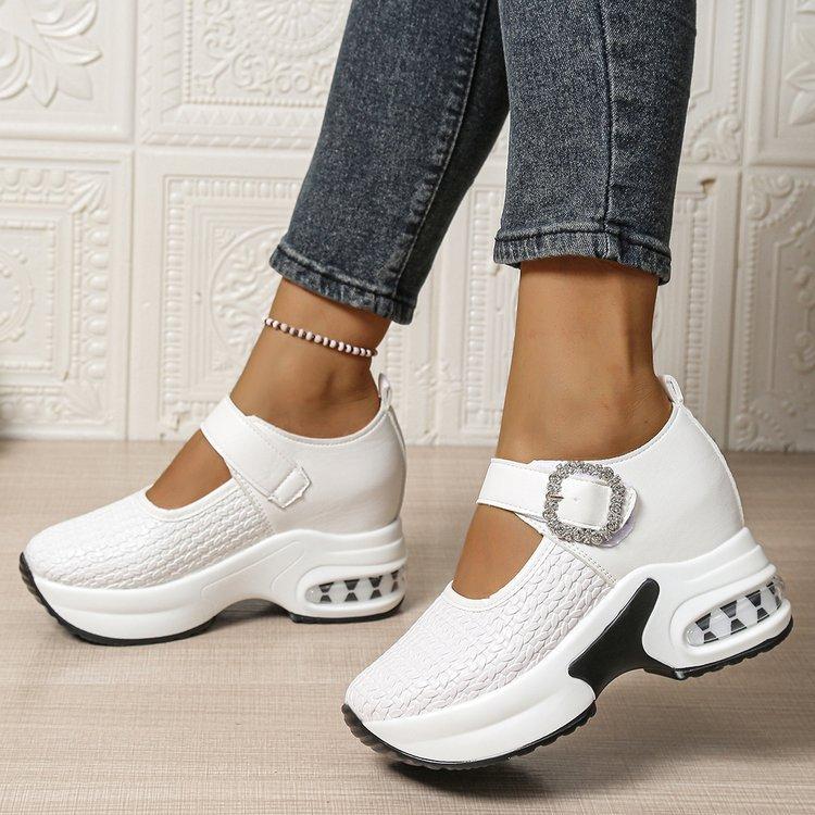Женские туфли-слипоны большого размера на платформе с отделкой стразами, новинка осени, европейско-американский стиль, туфли-клинья с ремешком и пряжкой
