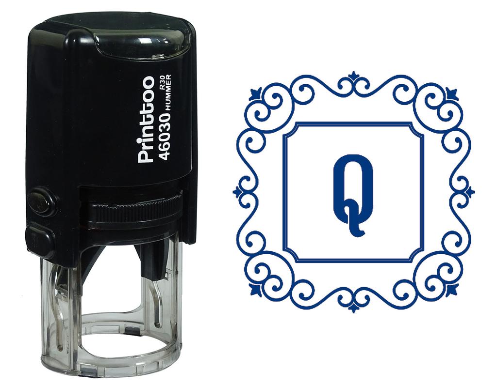 Printtoo Alphabet Q Monogram Initial Square Swirl Border Self Inking Rubber Stamp Office