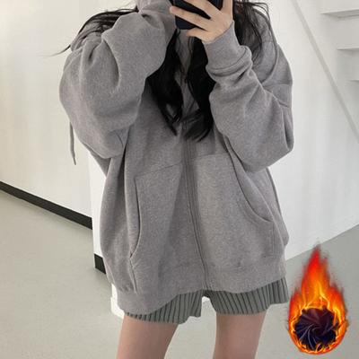 Женские худи оверсайз на молнии с длинным рукавом и карманами, повседневные куртки на шнурке, осенняя верхняя одежда