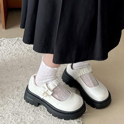 Бежевые ретро туфли на толстом каблуке и платформе, маленькие кожаные туфли женские 2025 новая летняя универсальная юбка Мэри Джейн с открытым вырезом