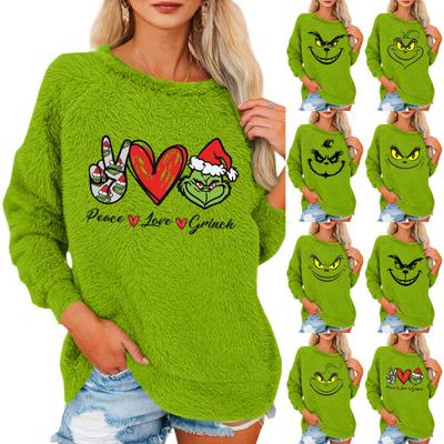 Женский модный пуловер с круглым вырезом, длинными рукавами, рождественским принтом, свободного кроя, плюшевый, теплый