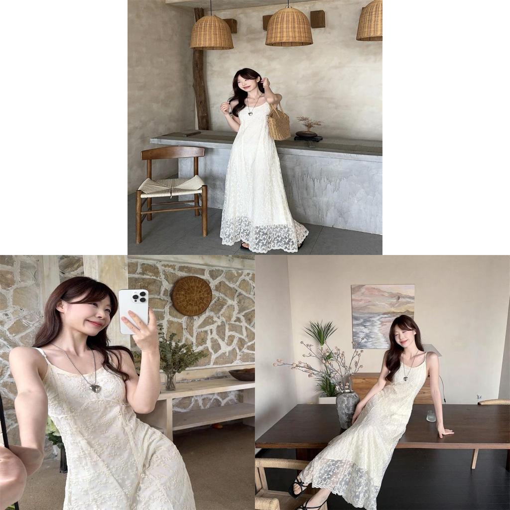 Elegant Summer Polyester Lace Slip Dress With Square Neck For Womens Vacation Wear