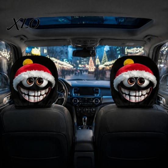 Festive Vehicle Seat Accessories 2Pcs Santa Car Headrest Covers, Christmas Printed Pillow Cases, Universal Fit Travel Decorations for Most Vehicles,