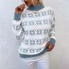 Women's Autumn and Winter Top Knitwear Half Turtleneck Christmas Pattern Snowflake Sweater Top for Women