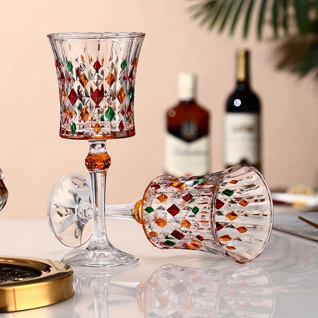Бокал для вина во французском стиле, 270 мл/9,1 унций, 2 шт., красочные тисненые бокалы для шампанского, винтажные бокалы для виски, коктейля, бара, клуба, ресторана и дома