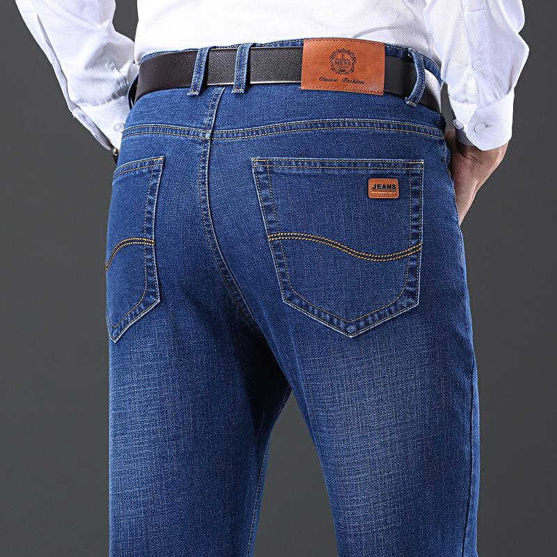 2024 Весна и осень Новые высококачественные джинсы свободного покроя с эластичной прямой молнией Деловые мужские повседневные джинсы