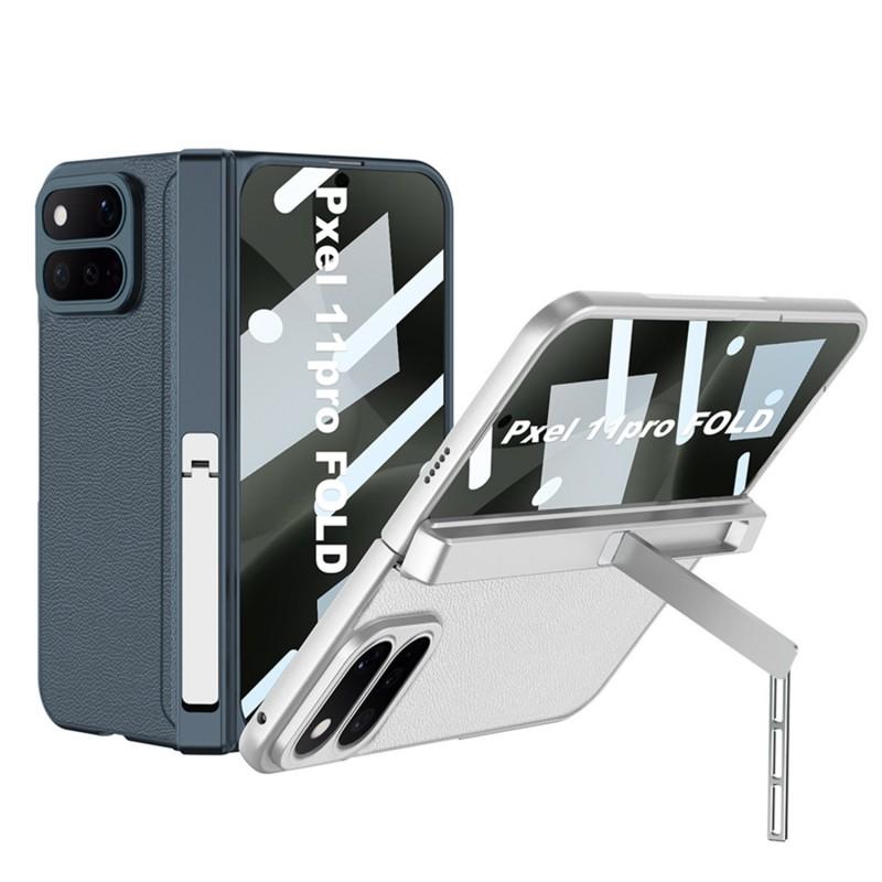 Magnetic Leather-Feel Phone Case With Side Kickstand Google Pixel 11 Pro Fold Shockproof PC Cover In Black Green Carbon