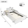 Upholstered Bed, Single Bed with Children's Desk and Stool, With Shelf, Soft Headboard, Children's Bed with Wooden Slats, Velvet, White, 90x200cm