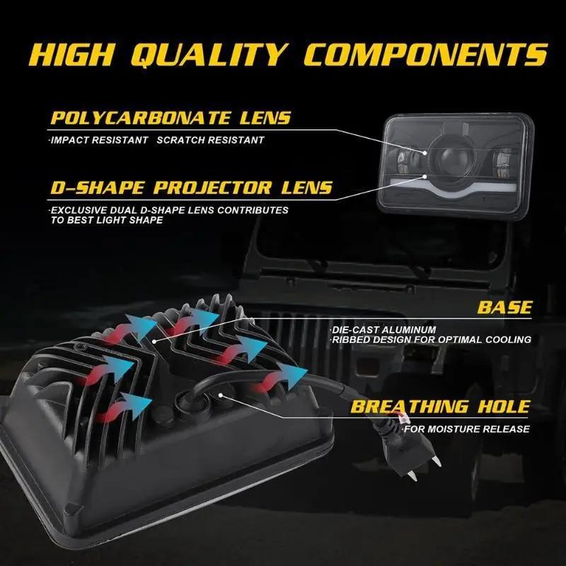 12 В 24 В 4x6 дюймов светодиодный фара H4 светодиодный рабочий свет с DRL H4651 H4652 H4656 для автомобиля Jeep Мотоцикл Hond Truck Kenworth фара