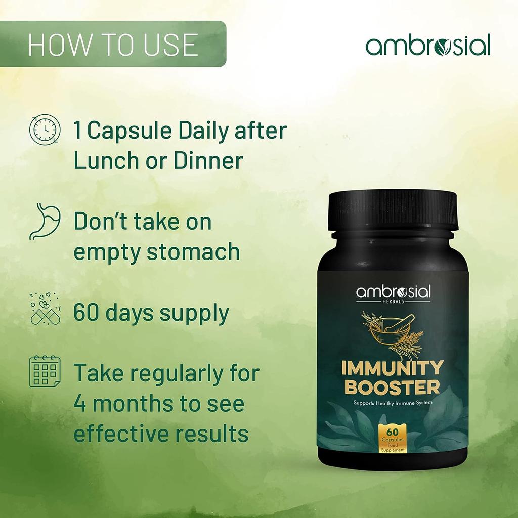 AMBROSIAL травяные добавки для повышения иммунитета со смесью 6 натуральных трав (Упаковка 1-60 капсул)