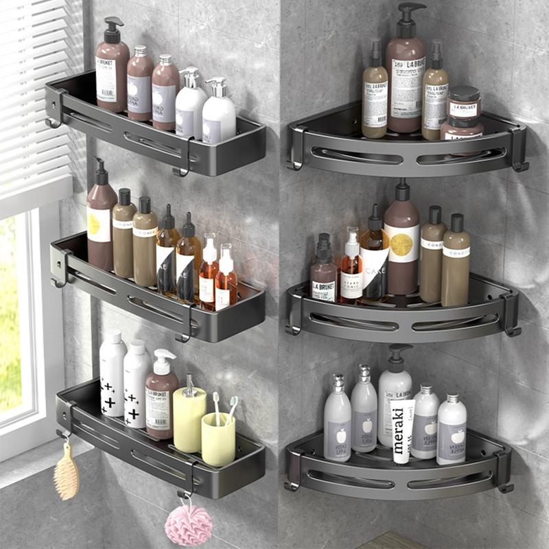 Полка для ванной комнаты без проколов, алюминиевые угловые полки, присоска, треугольная корзина, душевая стойка для аксессуаров для ванной комнаты
