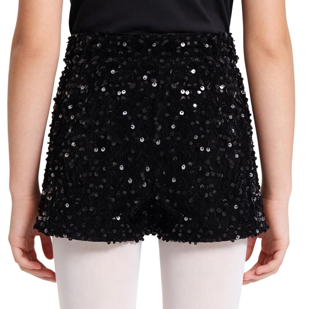 Kids Girls Jazz Dance Performance Costume Elastic Waistband Sparkling Sequins Velvet Shorts for Stage Competition