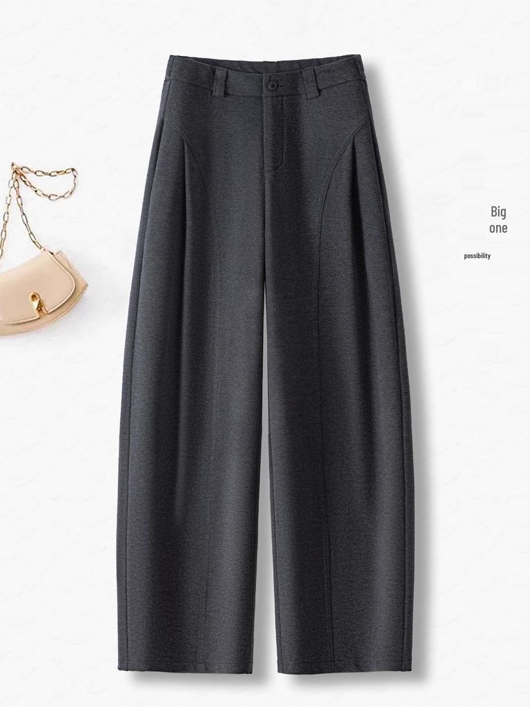 Шерстяные брюки с высокой талией и широкими штанинами для женщин - Осень/Зима 2025, Повседневные, Свободный крой, Утолщенная драпировка.