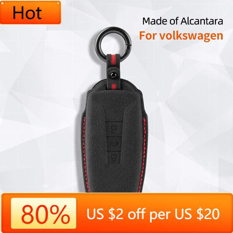 Interior Mouldings High-quality Car key protection shell suede for For VW Volkswagen Touareg 3 Button 2018 - 2021 auto key case