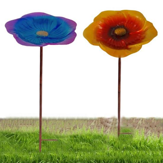 Metal Stake Vivid Flower Design Simple Installation Hummingbird Food Holder Bird Feeder