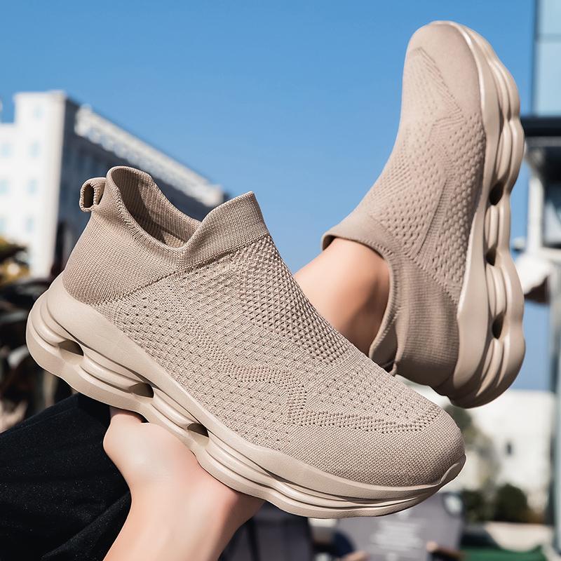 Women's Blue Black Khaki Sport Shoes Men Casual Lightweight Slip on Walking Socks Shoes Couple Jogging Sneakers