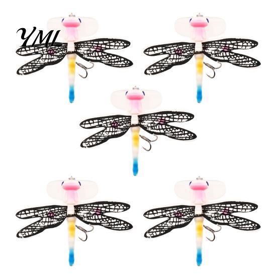 Topwater Dragonfly Lures 5Pcs 7.5cm/6.2g Bionic Fishing Lure with Hooks, Floating Bait, Realistic Insect for Bass Trout Set