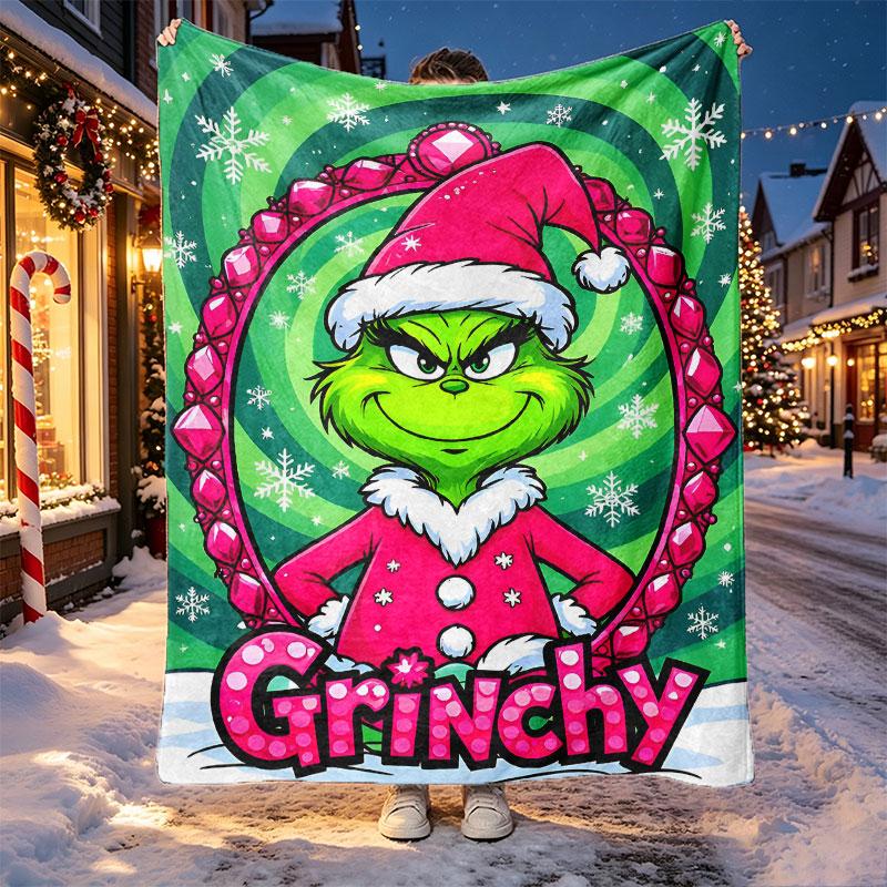 The Grinch Pattern Blanket for Home Decoration, Bed, Sofa, Car Travel, Camping, Suitable for All Seasons, Birthday Christmas Gift