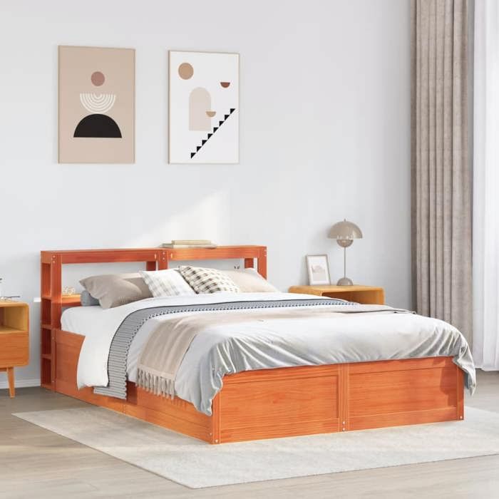 VidaXL Bed Frames and Headboard Wax Brown 160x200 Cm Pine Wood, Bedroom Furniture, Bed Base, Wooden Bed, 3306338