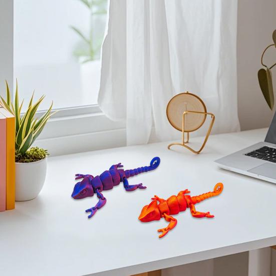 3D Printed Lizard Articulated Chameleon Ornament Desktop Decoration Flexible Animal Figurine Lizard Fidget Toy for Kids Adults Stress Relief