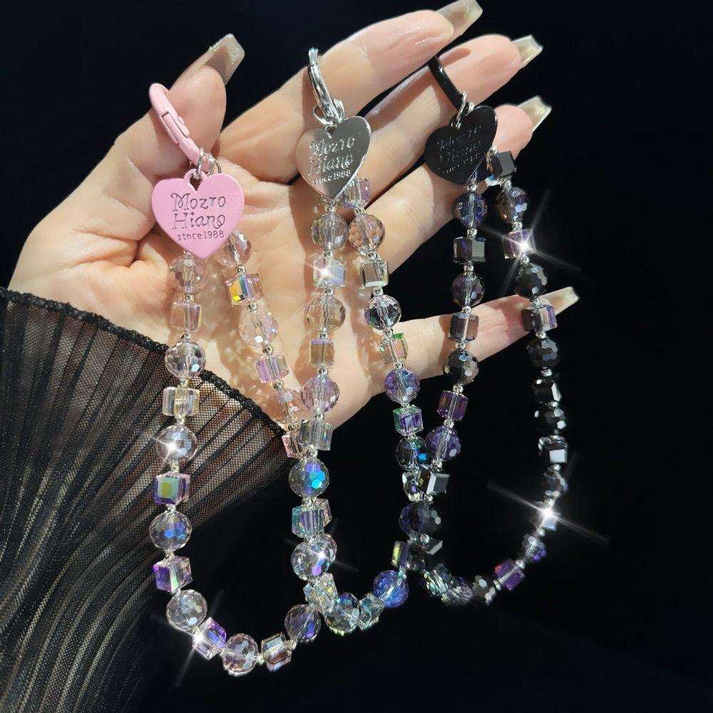 Короткая цепочка для телефона из хрустальных бусин, противоутерянный кулон-сердечко для телефона, ремешок для мобильного телефона, рождественские подарки