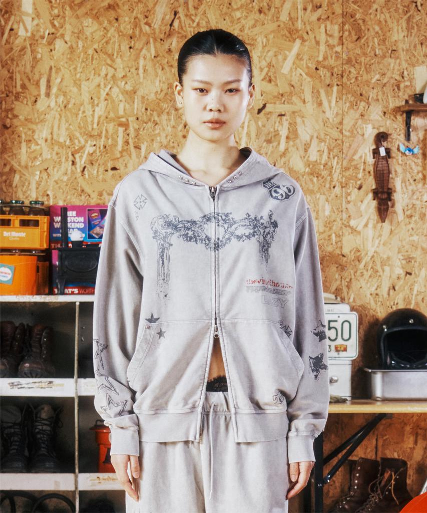 Худи на молнии Thevinylhouse Rodeo Washed Серый