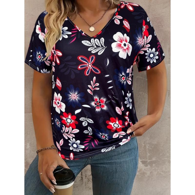 Summer Vintage Casual T-shirt Women Streetwear V-Neck Tees Tops Oversized Clothing Multiple Styles and Sizes To Choose From