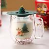 Christmas Double-layer Glass Cup with Silicone Lid Santa Claus Christmas Tree Breakfast Milk Cup Insulated Anti-scald Coffee Cup