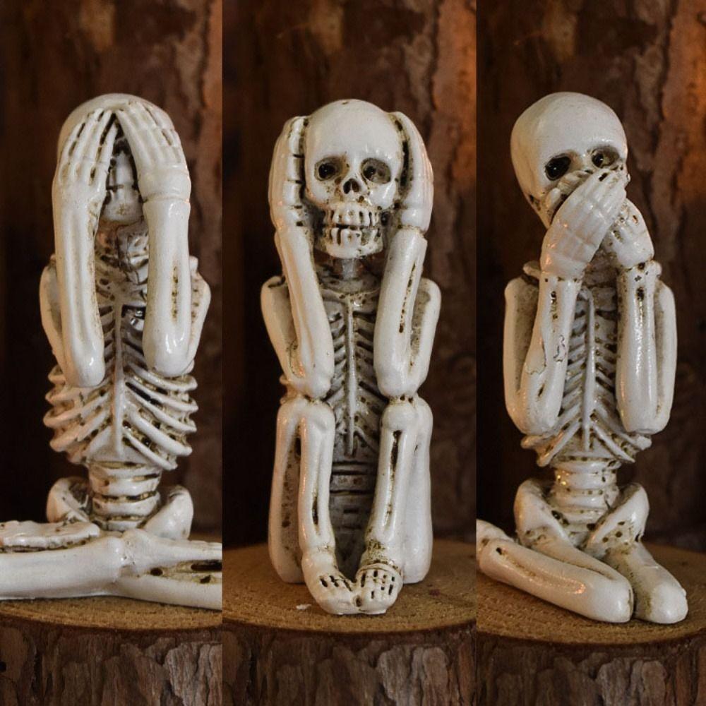 3pcs Resin Gothic Skeleton Figures Gothic Skull Statue Decor Funny Skeleton Sculpture  Halloween