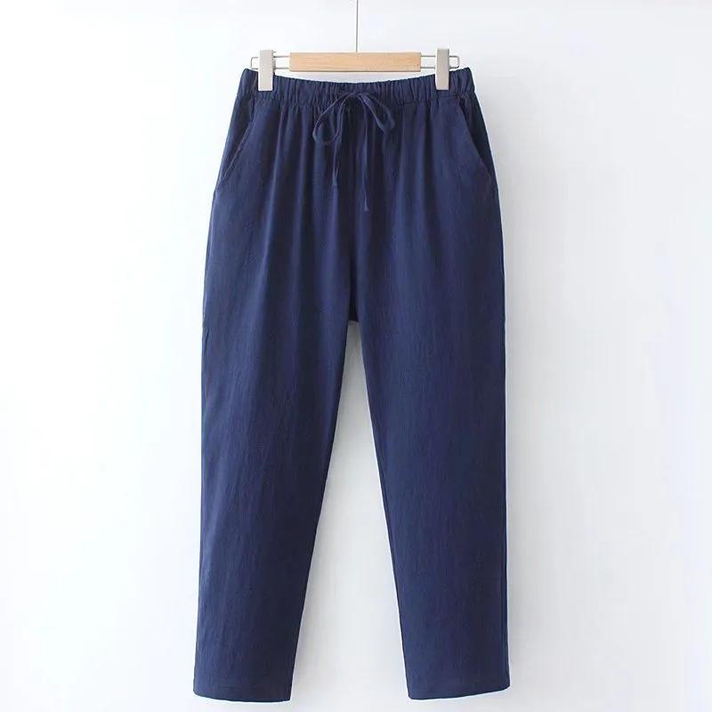 Женские летние хлопковые свободные прямые брюки однотонные простые удобные брюки с эластичной резинкой на талии