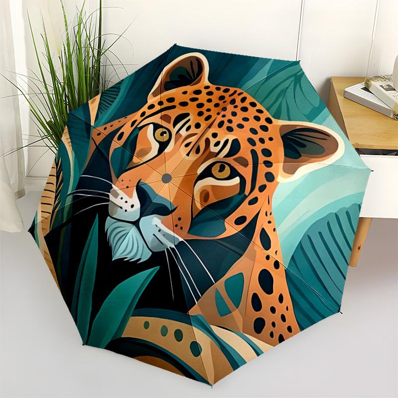 1pc Jaguar Print Automatic Folding Umbrella, 8-Rib Iron Frame, Casual Outdoor Accessory for Birthday Festival Gifts yy251128157