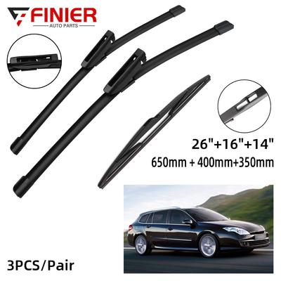 3 шт. щетки стеклоочистителя для Renault Laguna 3 Grandtourer Estate 2007-2015 26 "16" 14" подходят для переднего лобового стекла, щетки для окон, резак, аксессуары